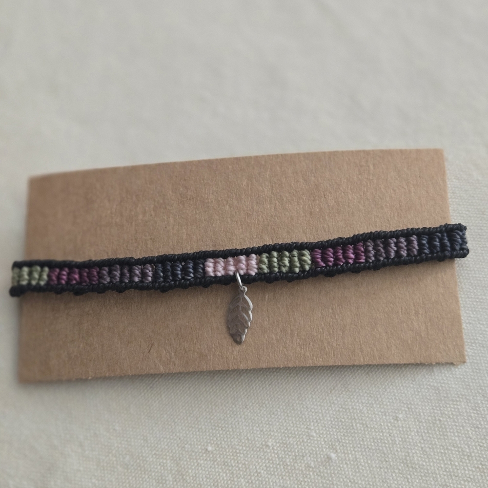 003 New Handmade Multicolor Woven Bracelet with Leaf Charm